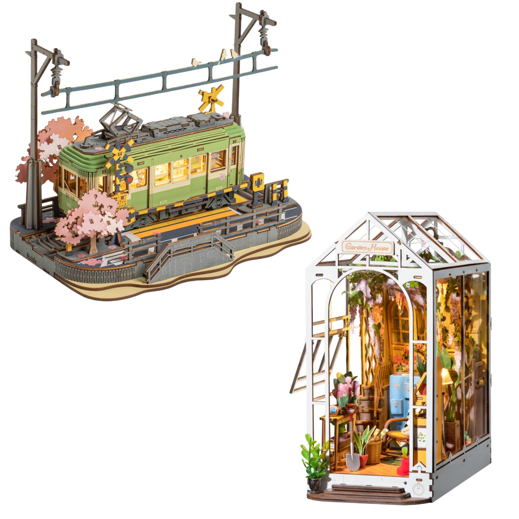 Amazon.com: ROBOTIME 3D Puzzle Skaura Tram & DIY Book Nook TGB06